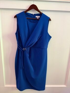 Calvin Klein Bold Blue Knot Accent Sheath Midi Dress • Sleeveless • Size16 • GPC